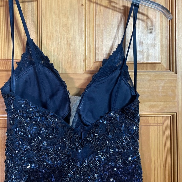 Size 2 Navy Sequin Slit Prom Dress - Picture 2 of 5